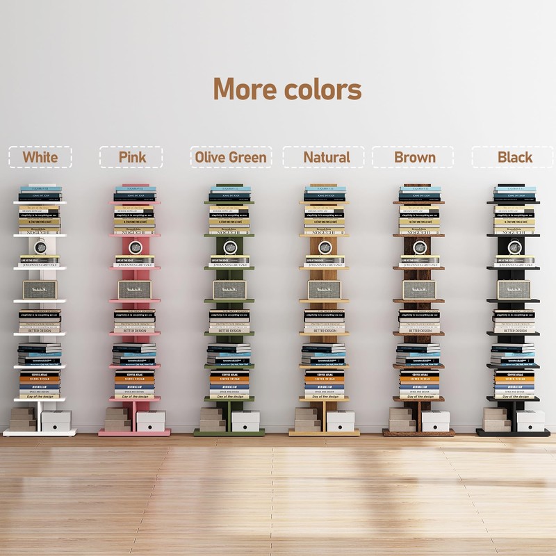 TUTOTAK Narrow Bookshelf, 8-Tier Bookcase, Spine Book Shelf for Small