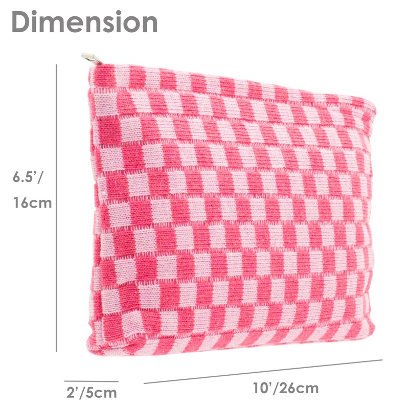 PAZIMIIK Knit Checkered Makeup Bag Large Zipper Make Up Accessory