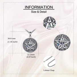 ONEFINITY Tetragrammaton Necklace 925 Sterling Silver Tetragrammaton De Plata Pentagram Pentacle Pendant Necklace Abalone Tetragrammaton Amulet Jewellery for Women Men