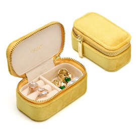 Small Travel Jewelry Case, Mini Tiny Plush Velvet Jewelry Box for Women and Girls, Pocket Size Jewelry holder organizer for Rings Earrings and Small Items(Yellow)