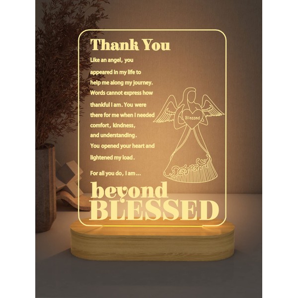 FULLOSUN Thank You Gifts for Friends, 3D Lamp Illusion LED Night Light Thank You Like an Angel Beyond Blessed for Women Appreciation Thanksgiving Gift