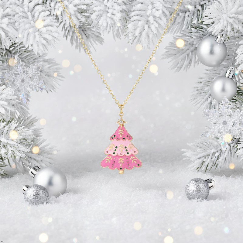 YTDYTD Pink Cubic Zirconia Christmas Tree Necklace