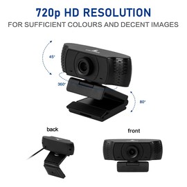 LYCANDER USB Webcam with Built-in Microphone, 720p High Definition (HD), 30fps, All Black, for Desktop, Laptop, Windows, Mac, Linux, Online Meetings, Streaming, Video Chats