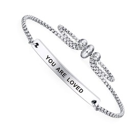 Dainty Cuff Bracelet - You are Loved - Meaningful Engraved Adjustable Bangle Bracelets for Women Love