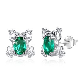 INFUSEU Frog Earrings for Women Sterling Silver, Green Cubic Zirconia Stud Ear, Cute Frog Jewellery Gifts for Frog Lovers