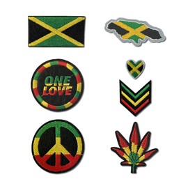 Inking House Set of 7 Jamaica Embroidery Patch Iron on or Sew on Embroidered Motif Transfer Jamaican Flag map Heart Rasta Peace, EMBWALSET5US
