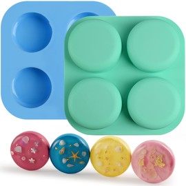 Sakolla Sakolla 2 Pack 4 Cavity Round Silicone Soap Molds Cylinder Handmade Soap Molds for Soap Making Supplies DIY Bath Bombs Shower Steamer Lotion Bars Cake Baking Candle Tray