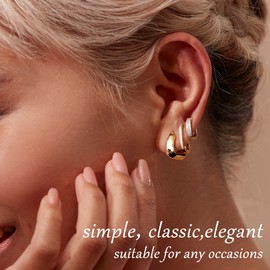 Roheafer 3 Pairs Gold Hoop Earrings for Women, 14K Gold Plated Sterling Silver CZ Huggie Earrings for Multiple Piercing, Hypoallergenic Small Chunky Hoop Earrings Stack