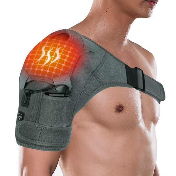 Heated Shoulder Brace Wrap with Battery,Portable Electric Wireless Heating Pad Strap with Hot Cold Therapy for Rotator Cuff, Frozen Shoulder,Relax Muscle Pain Relief Shoulder Compression Sleeve