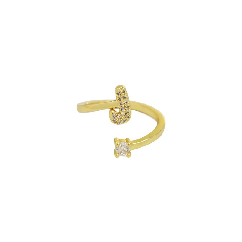 Initial Letter Ring for Women 18k Gold Plated Adjustable Alphabet
