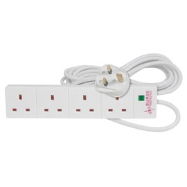 4 Gang Surge Protected UK Mains Power Extension Strip 2m Lead [2 metres]