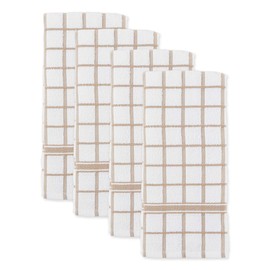 DII Basic Terry Collection Windowpane Dishtowel Set, 16x26, Stone, 4 Count