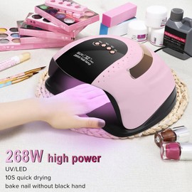 UV Nail Lamp,Yakiter 268W Nail Lamp,57-Bead Dryer with Infrared Sensor, Intelligent Infrared Automatic Sensor, 4 Timer Settings, for Nail Salons and Homes (Pink)