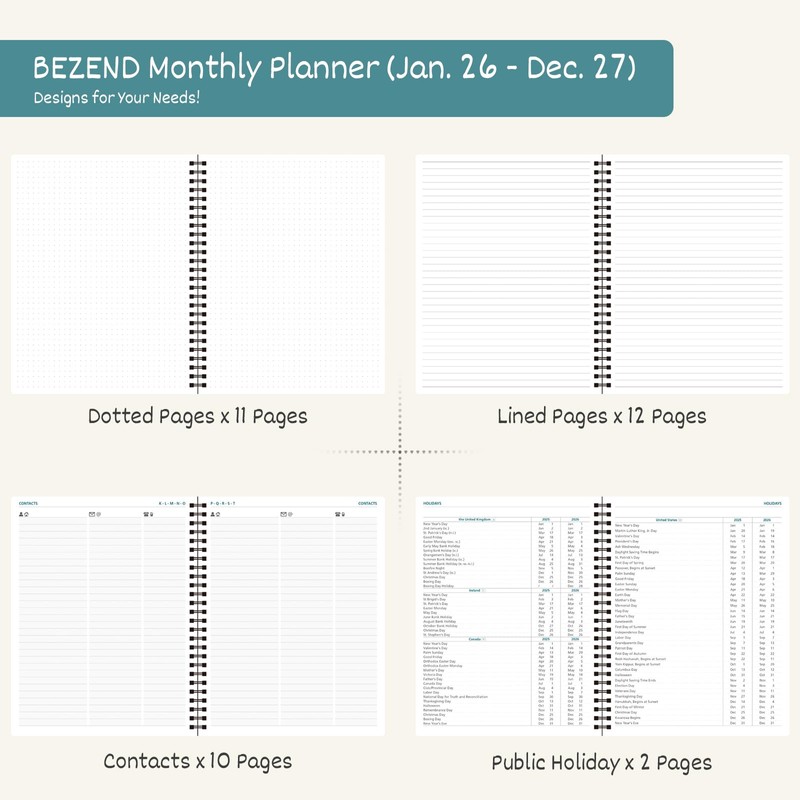BEZEND Monthly Planner 2026-2027 (Spiral-8.5" x 11") 2 Year Calendar
