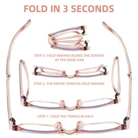 Folding Reading Glasses For Women,Oversiezd fashionable women's Reader, Portable Blue Light Glasses RD 2.0