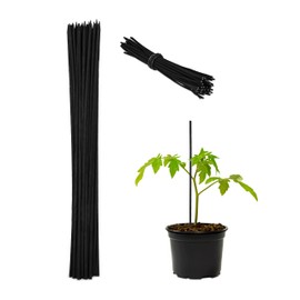 Relaxdays Plant Stakes, Set of 100, H x D 30 x 0.5 cm, Trellis for Young Plants, with Binding Wire, Bamboo Sticks, Black