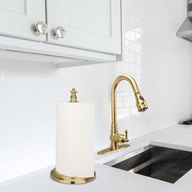 Akicon Paper Towel Holder Roll Dispenser Stand for Kitchen Countertop & Dining Room Table 14" Height (Brushed Gold)