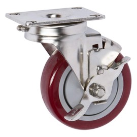 ICON Caster Wheels 4" x 1.25" PLY Stainless Steel, 4 Swivel w/Top Lock Brake Casters, Top Plate 2.38” x 3.63", Maroon, Non-Marking Polyurethane Wheel, Load Capacity 1120 lbs. per Set (4-Pack)