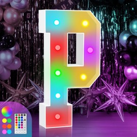 3FT Colorful Marquee Light Up Letter P, Large Name Letters, Marry Me Letters, Baby Letters, Love Letters Light Up Sign for Wedding Party Decoration, Cardboard Letters, 18 Color Modes with Remote