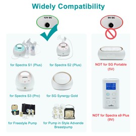 12V Power Cord for Spectra Breast Pump S1 S2 Plus Charger Cord Replacement - for Spectra Electric Breast Pump S1 / S2 / S3 Pro / 9 Plus / SPS100 / SPS200 / M1 Power Supply Adapter