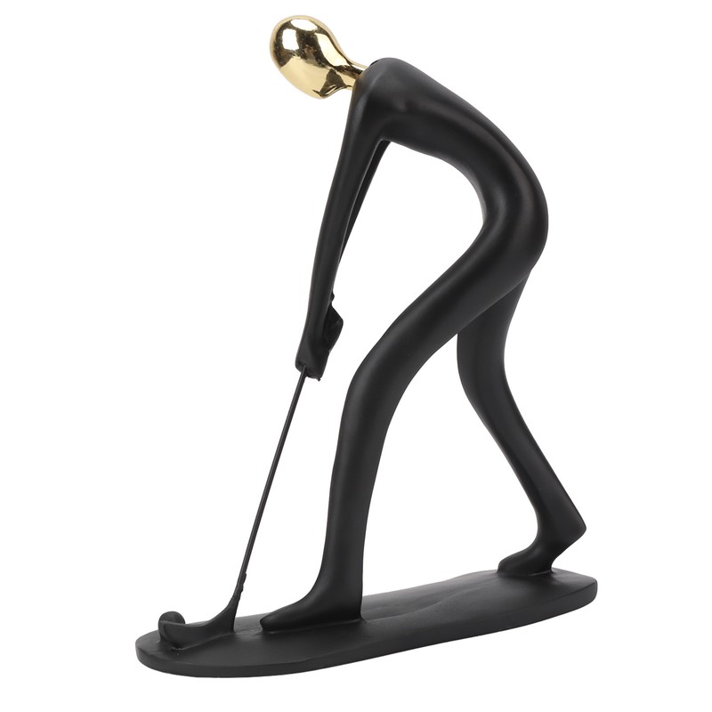 Golfer Sculpture Gold Head Hand Crafted Abstract Resin Golfer Ornament