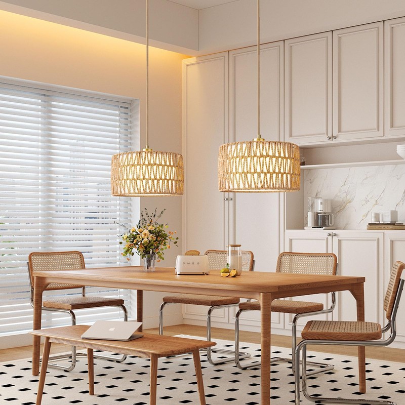 Beser·Win Plug in Pendant Light Rattan Hanging Lights with Plug