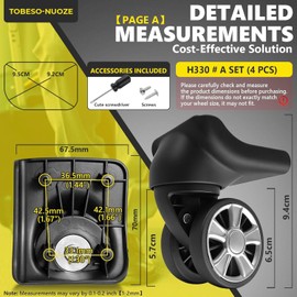 Tobeso-Nuoze Set of 4 Suitcase Wheels Replacement Wheels for Suitcase Repair 360° Rotating Case Replacement Wheels with 4 Mounting Holes L330
