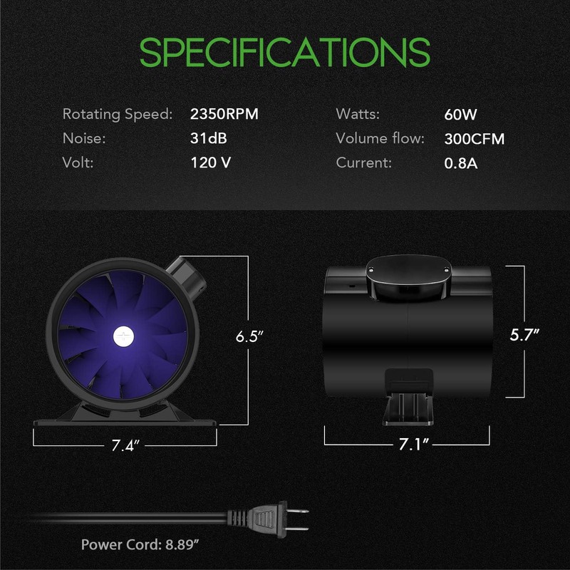 iPower Silent Inline Duct Ventilation Booster Fan 6 Inch 300