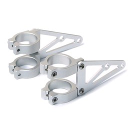 Alchemy Parts Motorcycle Brushed Headlight Brackets with Fork Clamps to fit 40-41mm Diameter Forks in Silver (2 PCS) for Custom Café Racer Street Bike