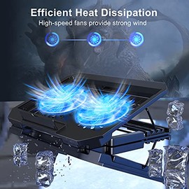 LIENS Soporte de refrigeración para laptop con altura ajustable, dos ventiladores de 5.1 pulgadas, 2 puertos USB, adecuado para portátiles de 12"-15.6