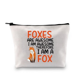Fox Gift I AM Awesome Therefore I AM Fox Cosmetic Makeup Bag Fox Themed Gift Fox Fan Gift Fox Travel Toiletry Bag (Fox ku)