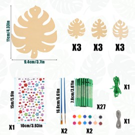 RYAN Wind Chime Craft Set Children's Set with 9 Monstera Leaves on Wood and 27 Sound Tubes Jungle Summer Craft Sets for Children for Girls Children's Birthday Tropical Theme Party