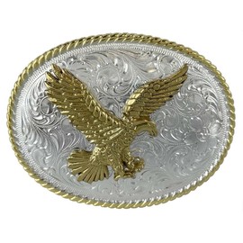 Western Gold American Eagle Buckle Genuine Full Grain Leather Casual Jean Belt 1-1/2"(38mm) Wide (White, 38)
