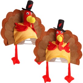 Fancy Land 2 Pcs Thanksgiving Turkey Hats Turkey Head Costume Plush Gobbler Hat for Thanksgiving Dress Up Party Headwear