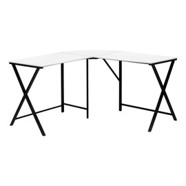 HomeStock Earthy Elements Computer Desk, Home Office, Corner, 55" l, L Shape, Work, Laptop, Metal, Laminate, Brown, Black, Contemporary, Modern White