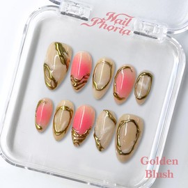 NailPhoria｜SURPRISE DEAL Collections (70 Styles) acrylic press nails:_Golden Blush_L