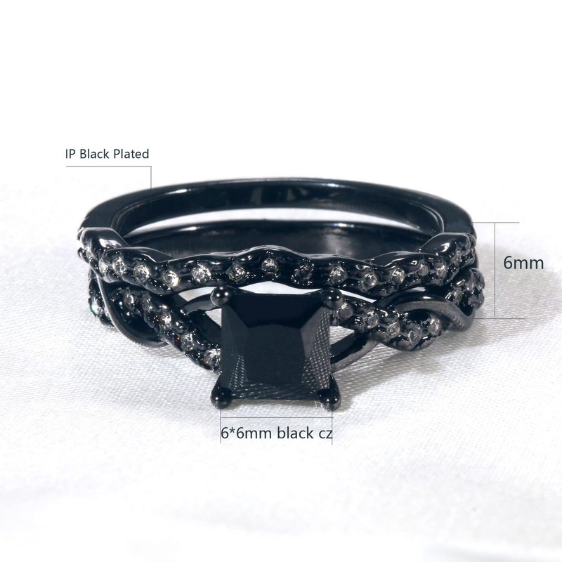 ringheart Couple Rings Matching Ring 1ct Black CZ Women Wedding