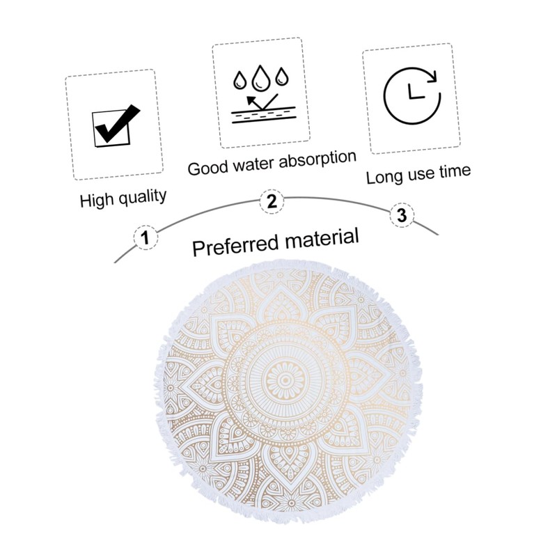 Alipis Beautiful Round Mandala Beach Towel White Microfiber Multi-Purpose for