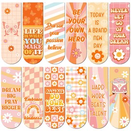 Whaline 60Pcs Retro Groovy Inspirational Magnetic Bookmarks Assorted Positive Affirmation Book Marks Boho Floral Magnet Page Clips for Back to School Teachers Students Book Lovers Reading Gifts