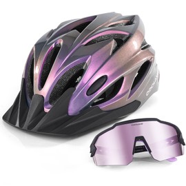 Odoland Erwachsene Fahrrad Helme Set, Fahrrad Helme, shinning lila, Sonnenbrille, lila