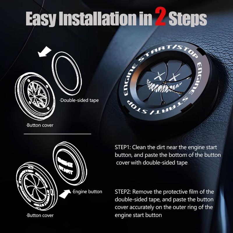 Tybasthe Rotary Push Start Button Cover, Smile Demon Car Accessories