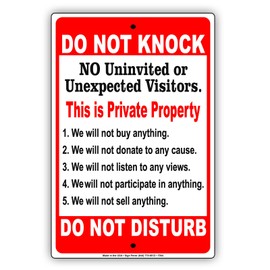 Do Not Knock No Visitors Private Property Do Not Disturb Aluminium Metal 8"x12" Sign