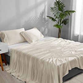 ACCURATEX Cooling Sheets King Size - 100% Viscose Made from Bamboo, Luxury Cool Silky Sheet Set for King Size Bed, Super Soft Breathable Bedding Sheets up to 16 inches Deep Pockect, Beige