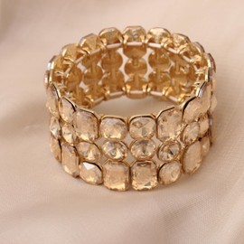 QLLYHLH Woman’s Stretch Bangle Bracelet Brides Bridesmaid Party Costume Austrian Crystal Elastich Bangle Bracelet For Wedding (Champagne-Gold Plated, Alloy)