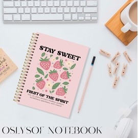 OSLYSOF Fruit of the Spirit Bible Verse Spiral Notebook, Christian Strawberry Journaling Notebook, Bible Notebooks for Note Taking, Religious Prayer Journal for Woman, 5.5x8.3 Inch with 164 Pages