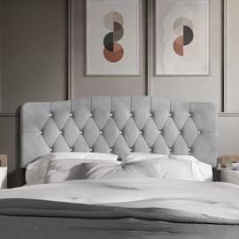 Castle Place Queen Crystal Diamond Button Tufted Velvet Upholstered Adjustable Headboard, Silver Grey