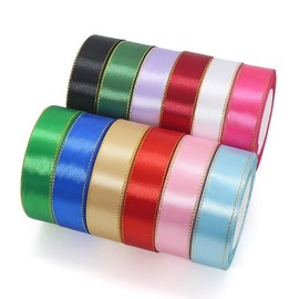 Rainbow Satin Ribbon for Gift Wrapping,12 Colors Golden Edge Ribbon for Flower Bouquet,1inch Ribbon for Crafts,25 Yard Ribbon Trim Bow Party Christmas Tree Decoration DIY Floral Garland Handcrafts