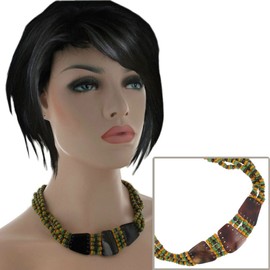 Necklace Wood Bead Brown Yellow Green Tribal Horn Multi Strand Necklace For Women