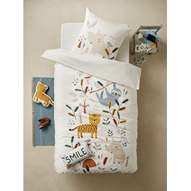 Vertbaudet Children's Bedding Set Jungle Paradise Wool White Printed 140 x 150 cm Cushion 63 x 63 cm
