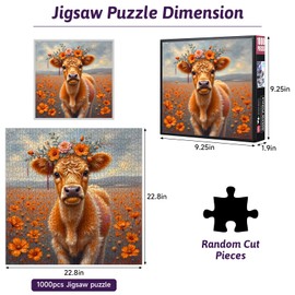 1000pcs Jigsaw Puzzles - Wildflower Yak Scene, Large Paper Puzzle for Adults, Family Interactive Game, DIY Brain Challenge, Scratch-Resistant, Rectangle Shape, Educational Toy Floral Puzzle